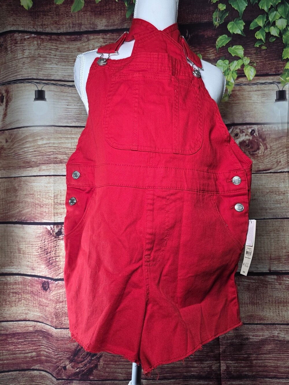 No Boundaries Red Sleeveless Short Overalls Romper